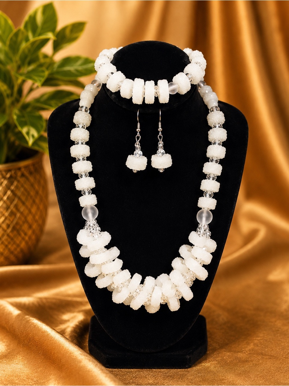 Elegant Ghanaian White Beaded Jewelry Set